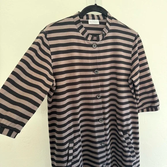 Marimekko Kaste A-Line Dress Cotton Stripes Pockets * FLAWS * - Picture 4 of 16